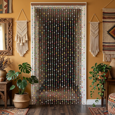 Wooden Beaded Door Curtains Multicolour Dark